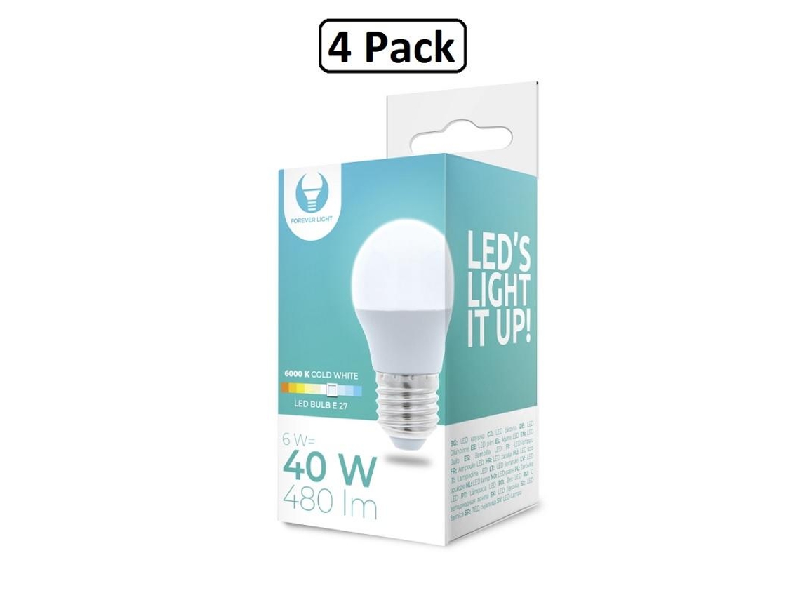 Lâmpada Led, 4 Unidades, Base E27, 6w, 6000k, 480lm, Para Uso Residencial, Comercial Ou Substituição De Fontes Convencionais