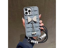 Capa Para Iphone 15 Pro Com Design Em Grade De Tpu Macio E Alça De Pulso Com Pingente De Laço