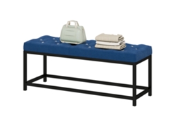 Banco Ao Pé Da Cama Estofado Em Veludo Design Capitoné Base De Metal Para Quarto Entrada Sala 117x40x48 Cm Azul Escuro
