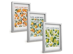 Composição De Quadros Na Paredepadrões De Frutas Cítricas Em Tons Pastel Moldura Prateada Quadros Para A Sala De Estar Espelharte (3 Peças 20x30 Cm)