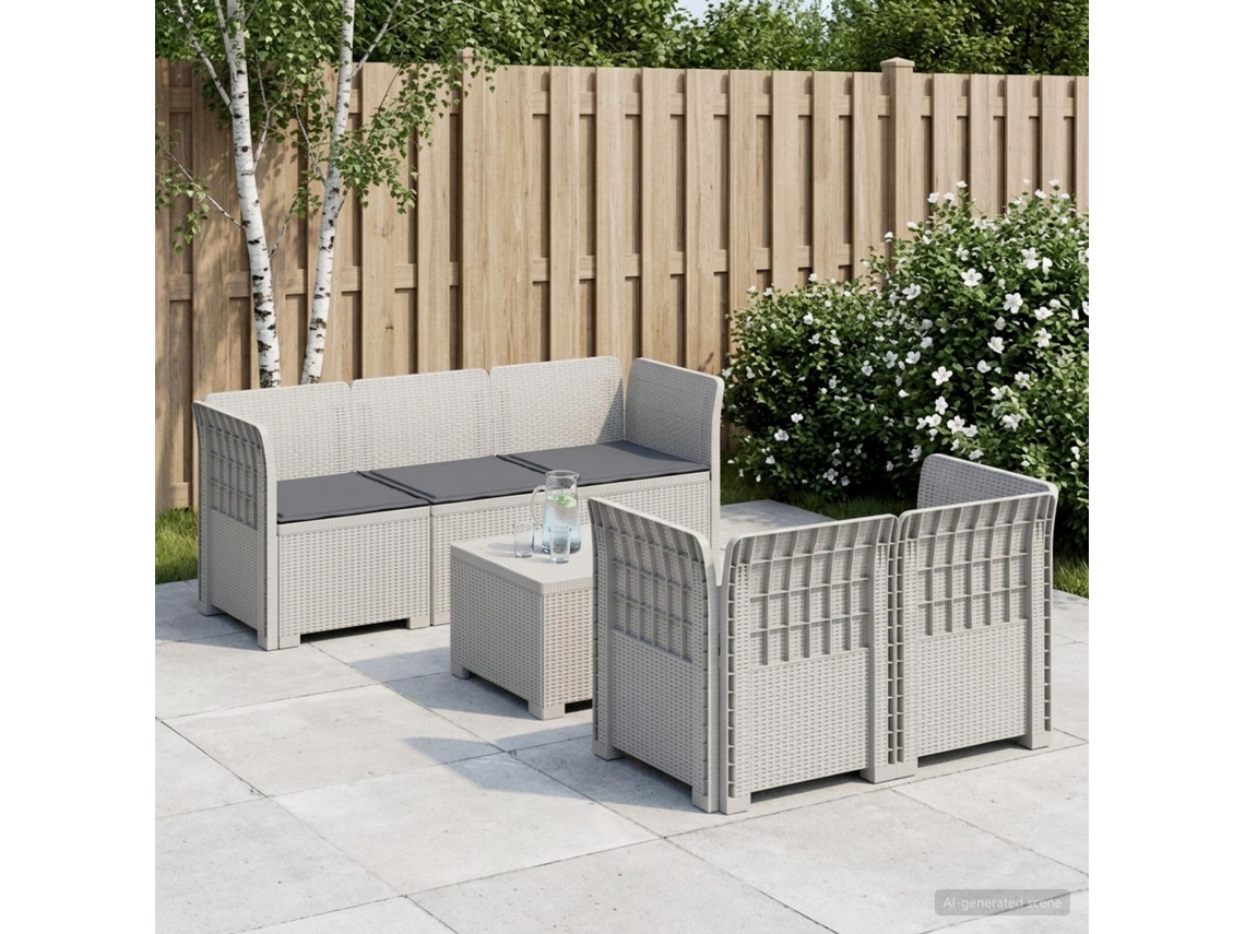 Vidaxl Sofá De Jardim De 5 Pessoas Com Almofadas Visual De Rattan Pp