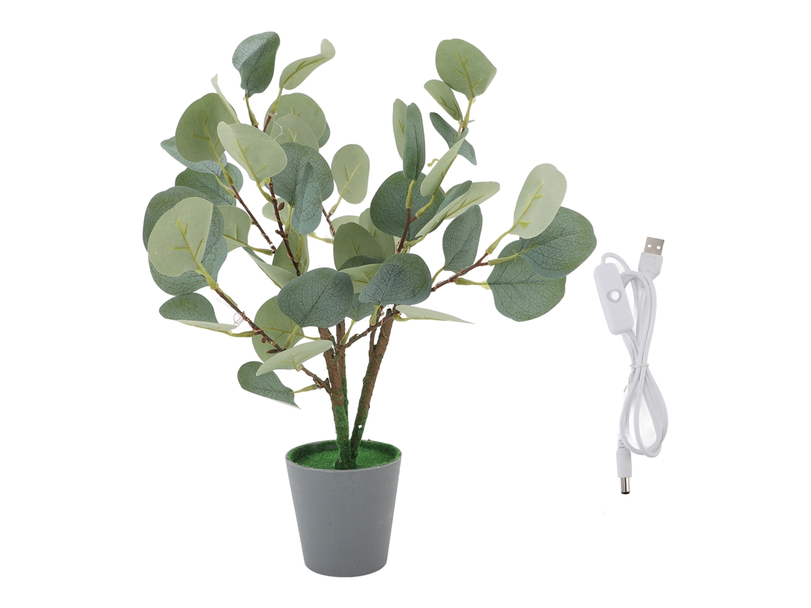 Planta artificial iluminada eucalipto bonsai mesa usb led 45cm decoração interior | S/MARCA