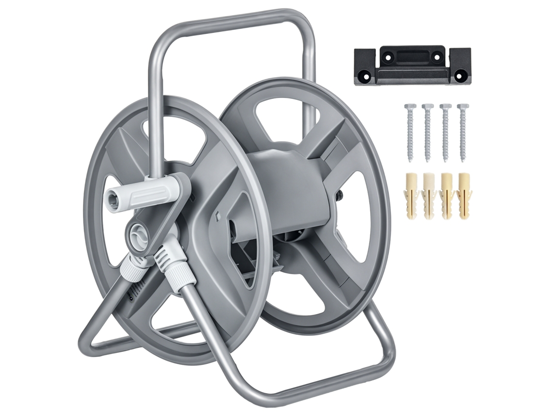 Suporte para Tubo Avvolgitubo BTFORUS para Muro de Jardim e Autoportante para 40m de Tubo, com Manivela, Cinza