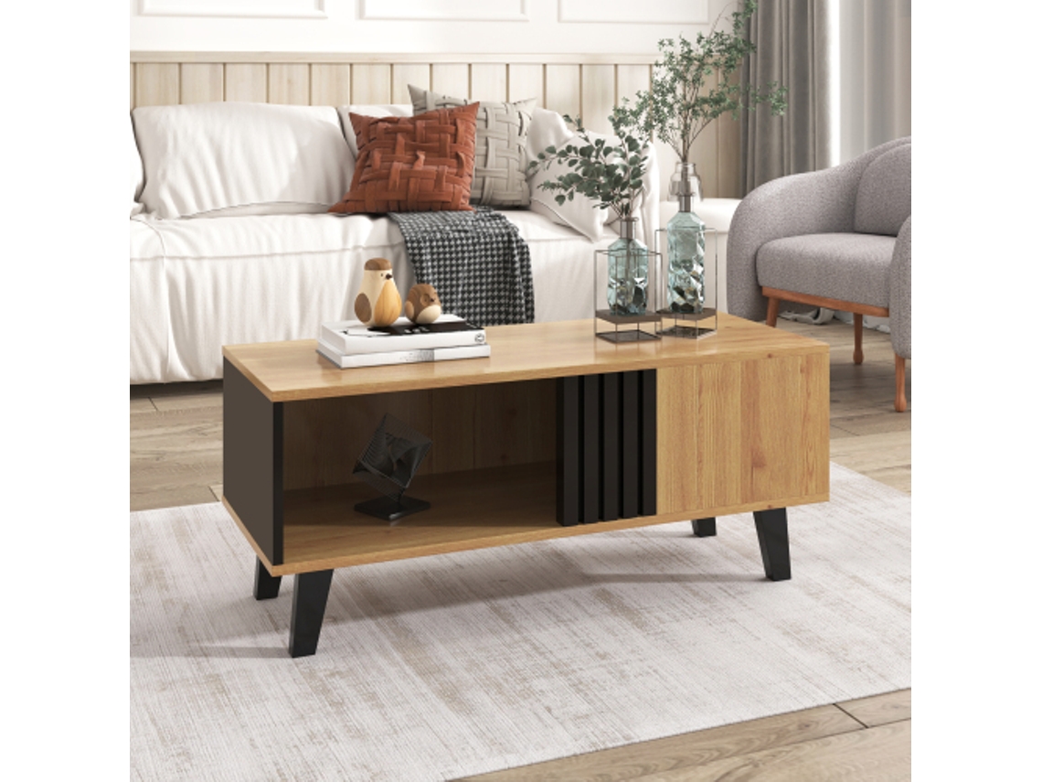 Mesa de Centro LYYTUNG com Design em Madeira Colorida e Preto, com Gavetas e Armazenamento Versátil (100x60x45 cm)