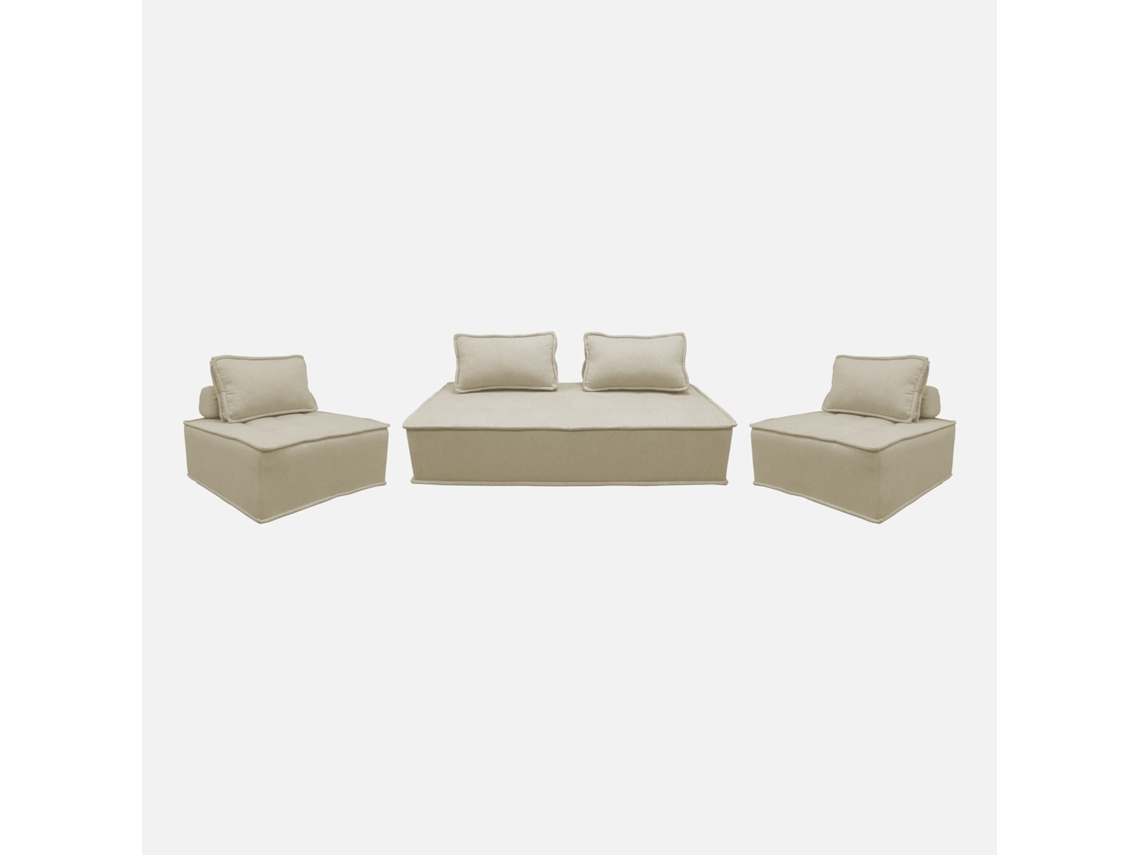Sofá Modular Em Tecido Acolchoado, 4 Lugares, Bege