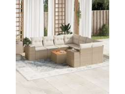 9 Pcs Conjunto De Sofás P/ Jardim Com Almofadões Vime Pe Bege Dkd Home Decor