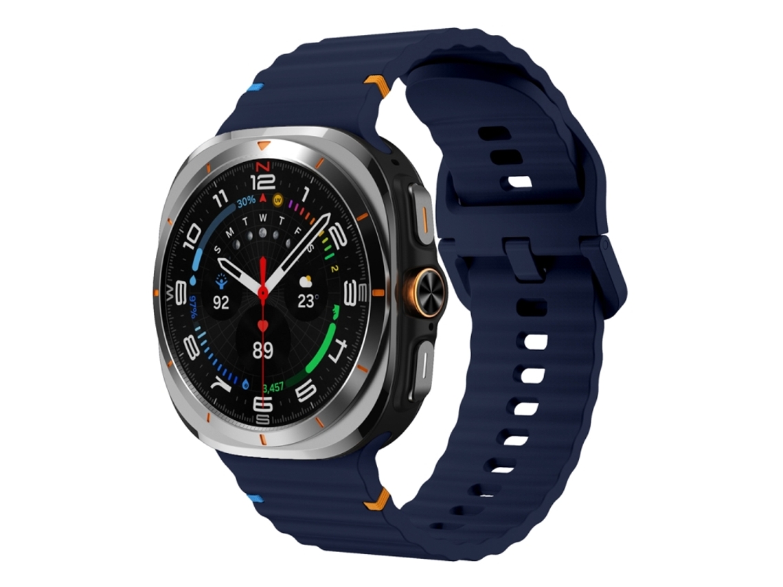 Bracelete Para Samsung Galaxy Watch Ultra - Silicone Com Grãos Ondeado Costurado (47mm) - Azul Meia-noite