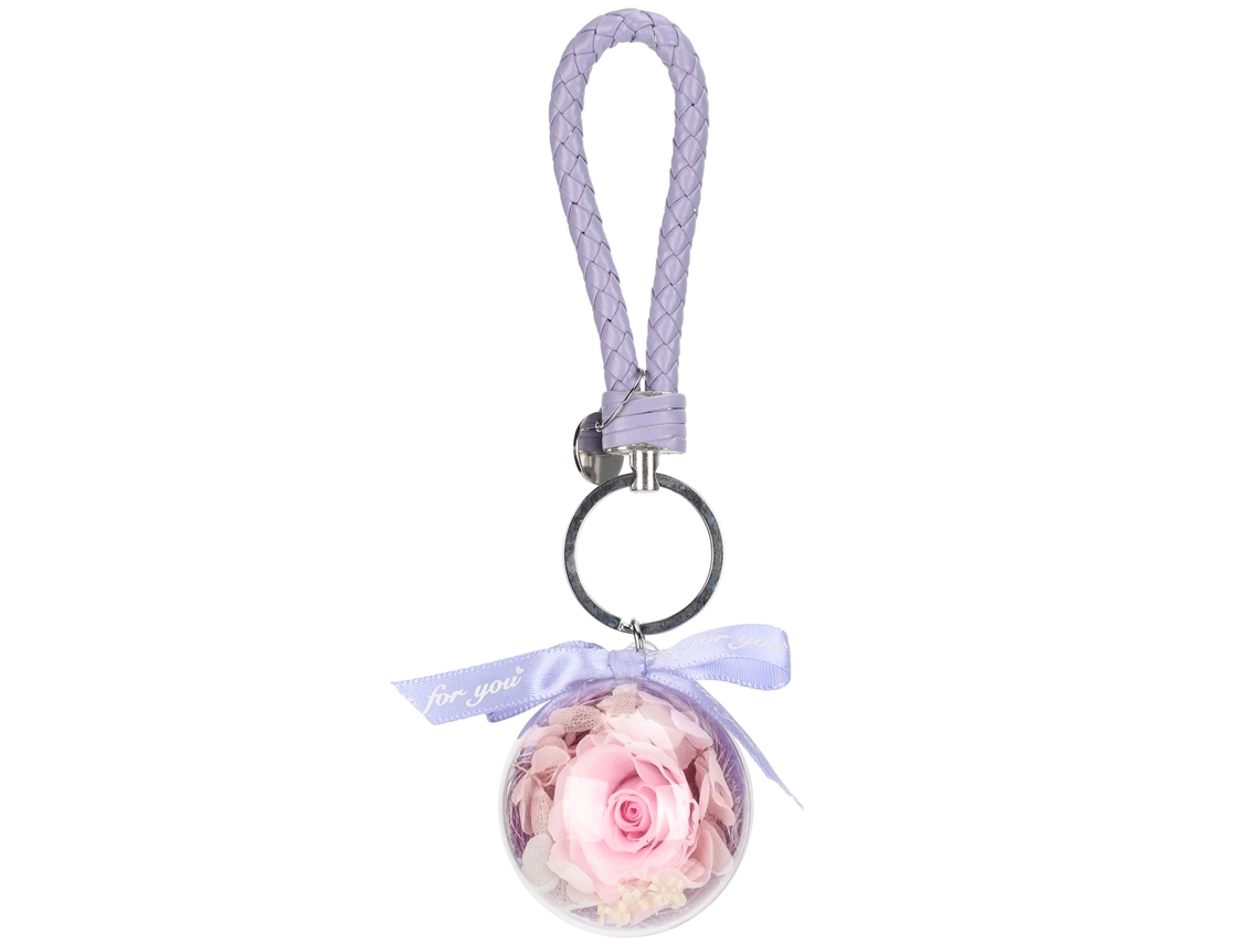 Chaveiro de Flor Preservada Rosa e Roxa Redonda