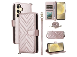 Capa De Couro Com Alça De Ombro Para Samsung Galaxy S24 - Rosa
