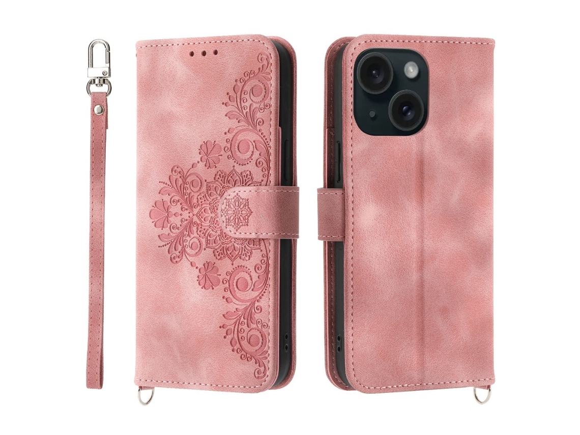 Capa Pega Para Iphone 15 Plus Pele Sintética Rosa