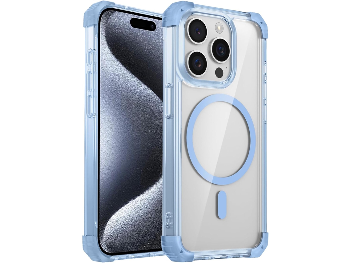 Capa Magnética Transparente Com Quatro Cantos Anti-queda Para Iphone 16 Pro Max, Protetora Fina E Resistente A Impactos, Azul