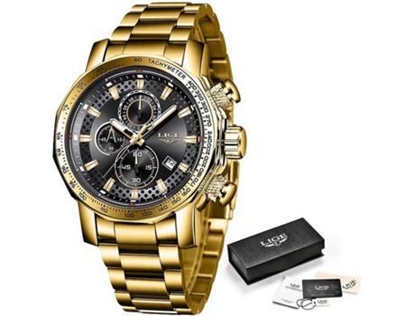 Relógio Luxuoso para Homem LIGE Bracelete (Metal -  Dourado)
