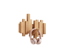 Cabideiro de Parede em Madeira com Formato Piano, Multifuncional e Dobrável, com 3 Ganchos, Ideal para Decoração de Ambientes. Cor: Faia BRILVIBERA