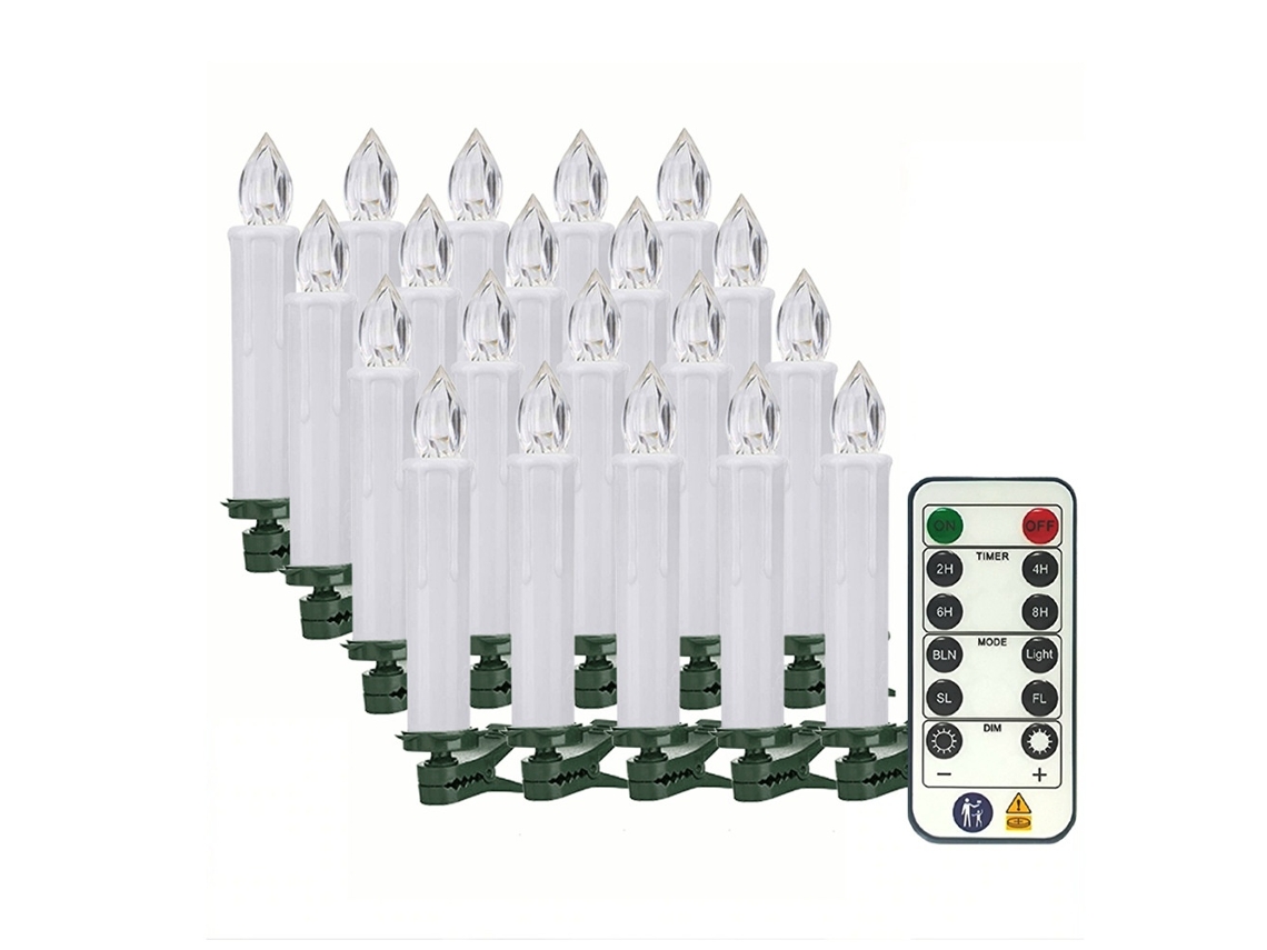 Vela Led Sem Chama Para Decoração De Natal Com Comando, 20 Velas, 10 Cm Elysve