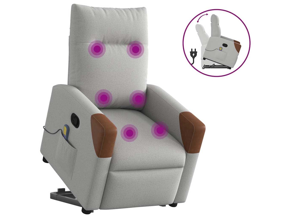 Vidaxl Poltrona Elevatória De Massagens Tecido Cinzento-nublado