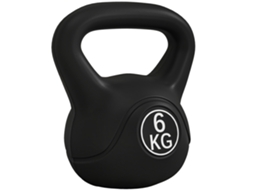 Kettlebell plano de plástico de 6 kg com base plana e alça. 20 x 13 x 22 cm. Preto Ge
