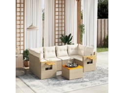 Vidaxl 7 Pcs Conjunto De Sofás P/ Jardim Com Almofadões Vime Pe Bege