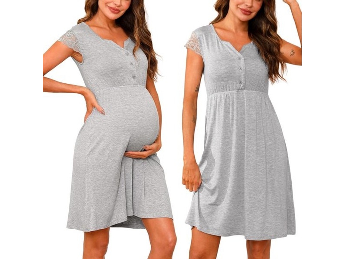 Nachthemd Com V-neck - Amamentes - Fitas - Manto Suave - Algodão/elastano - Respiração/confortável - Ideal Para Pré-mamas - Roupas De Noite