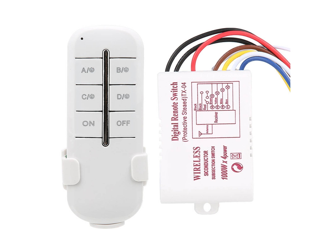 Interruptor de Controle Remoto Sem Fio 4 Caminhos 4*1000w para Lâmpadas Led | S/MARCA