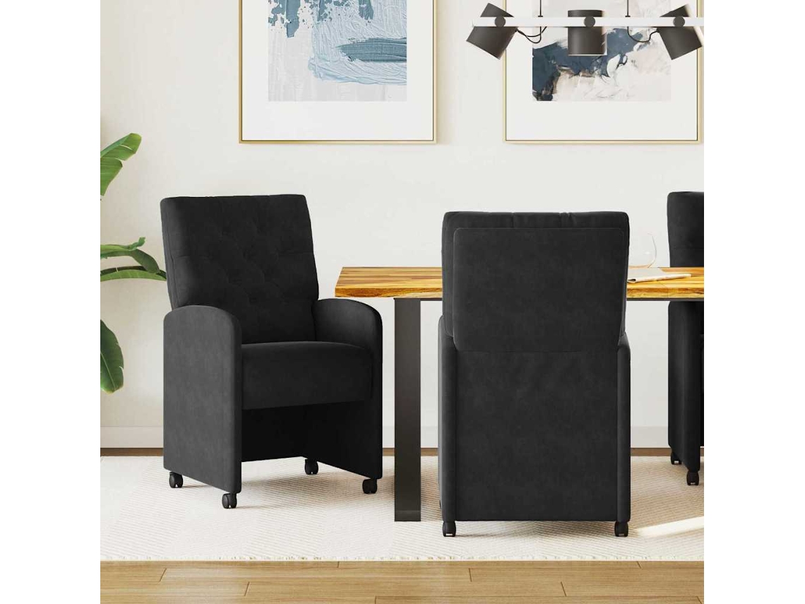 Vidaxl Cadeiras De Jantar Com Rodas 2 Pcs Preto 58 X 67 X 97 Cm Veludo