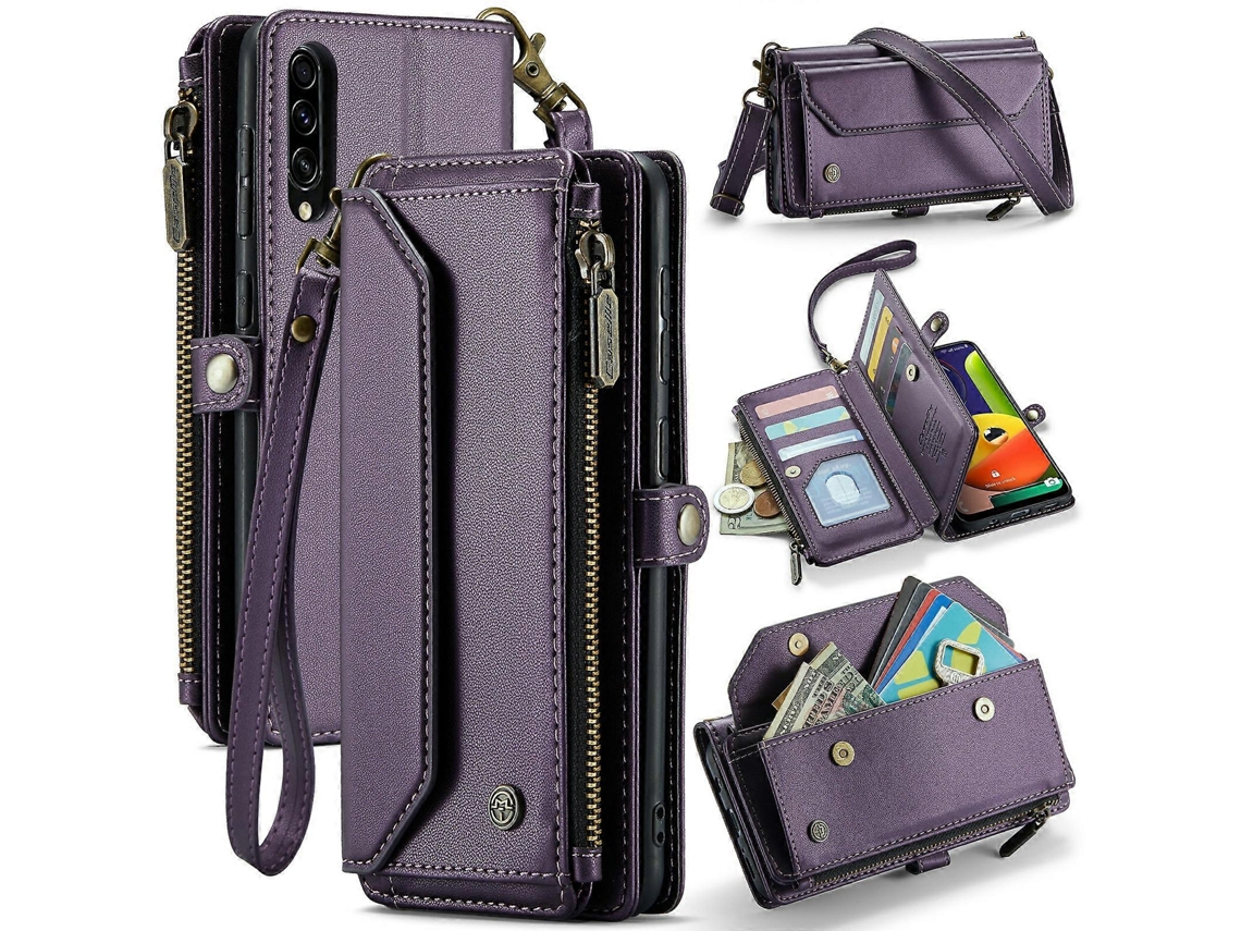 Compre Capa De Couro Caseme C36 Com Zíper E Vários Compartimentos Para Cartões Para Samsung Galaxy A30s / A50s / A50 Com Alças Roxas
