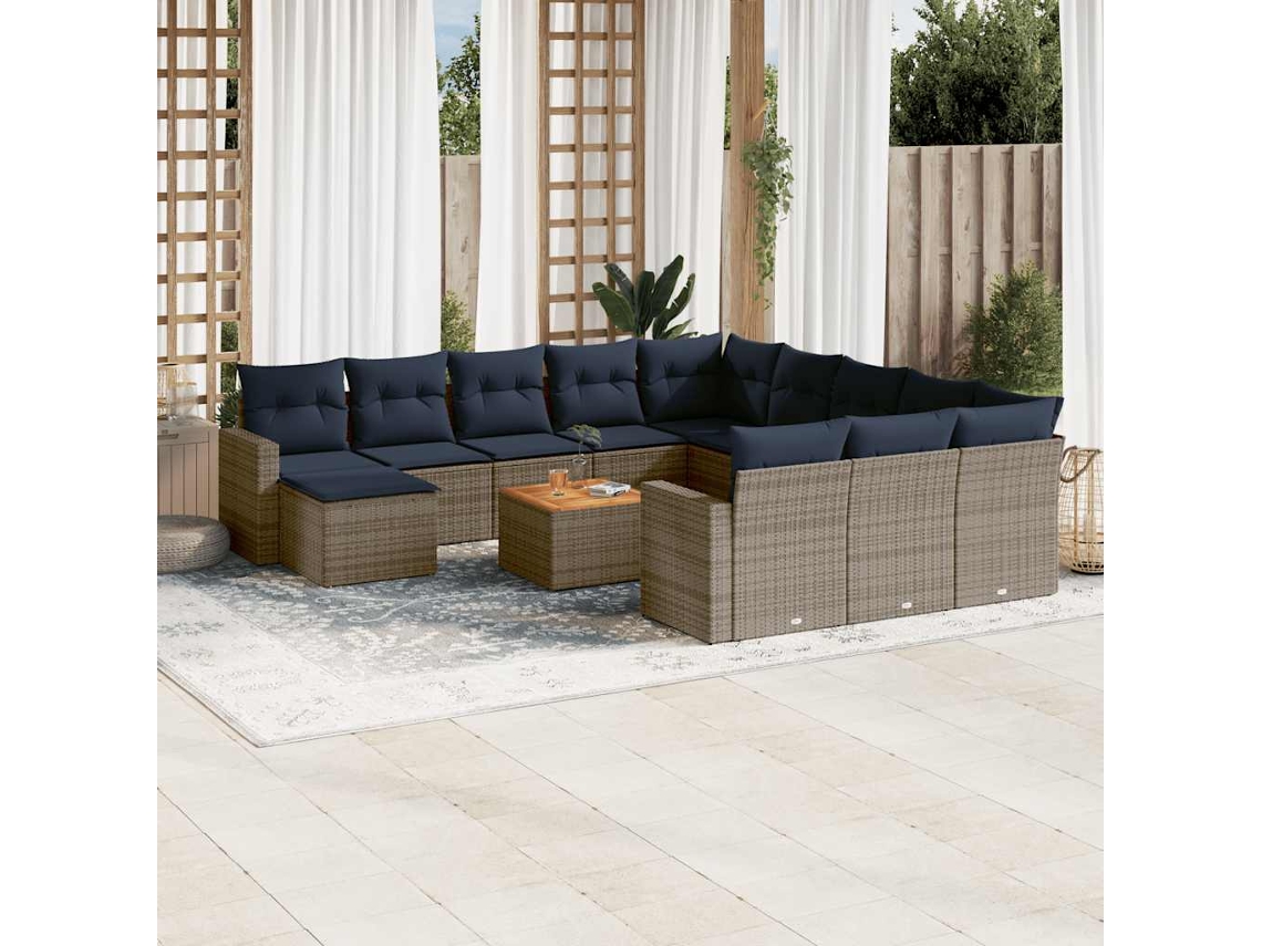 Vidaxl Conjunto De Sofá De Jardim Com 13 Peças E Almofadas Em Rattan Sintético Cinza