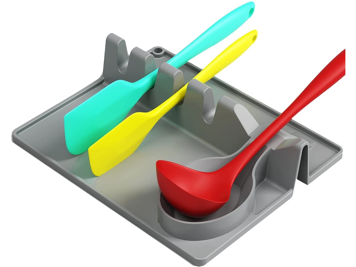 Suporte De Colher De Silicone 6 Em 1 Com Almofada Anti Gotas, Suporte Para Várias Utensílios, Tamanho Maior, Resistente Ao Calor, Livre De Bpa