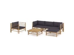 Pcs Conj. Lounge Jardim Em Bambu C/ Almofadões Cinza Escuro Dkd Home Decor