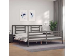 Vidaxl Estrutura De Cama Com Cabeceira 200x200 Cm Madeira Maciça Cinza