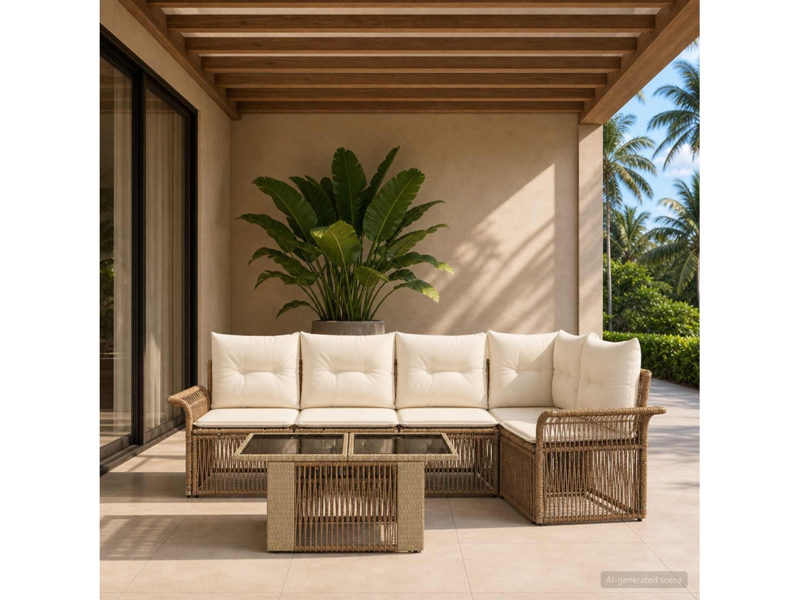 Vidaxl Conjunto De Sofá De Jardim 6 Unid. Bege E Branco Creme Vime Pe
