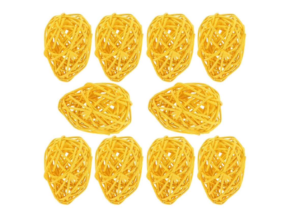 Ovos de Páscoa de vime amarelo para decoração, com 10 unidades.