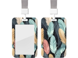 Porta Crachá Com Estampa De Penas E Cordão, Porta Cartão De Identificação, Capa Protetora Vertical Cartão, Estojo