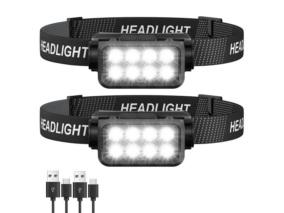 2 Pacotes Farol Led Recarregável, 2500 Lumens 8 Led, Sensor de Movimento, Ultra Leve, Ipx4 HALINUIA (preto)