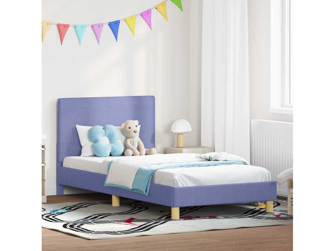 Vidaxl Estrutura De Cama Infantil Com Cabeceira Azul Jeans 90 X 200 Cm