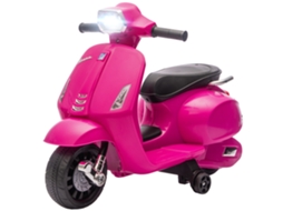 Mota Elétrica Para Crianças 6v Com Licença Vespa Rodas Auxiliares Velocidade De 2,5km/h Farol E Buzina 71x37x52 Cm Rosa