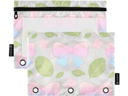 Pastas De Desenho Animado Com Laço Rosa E Folhas Verdes Fichário Janela Transparente, Estojos Grandes Lápis