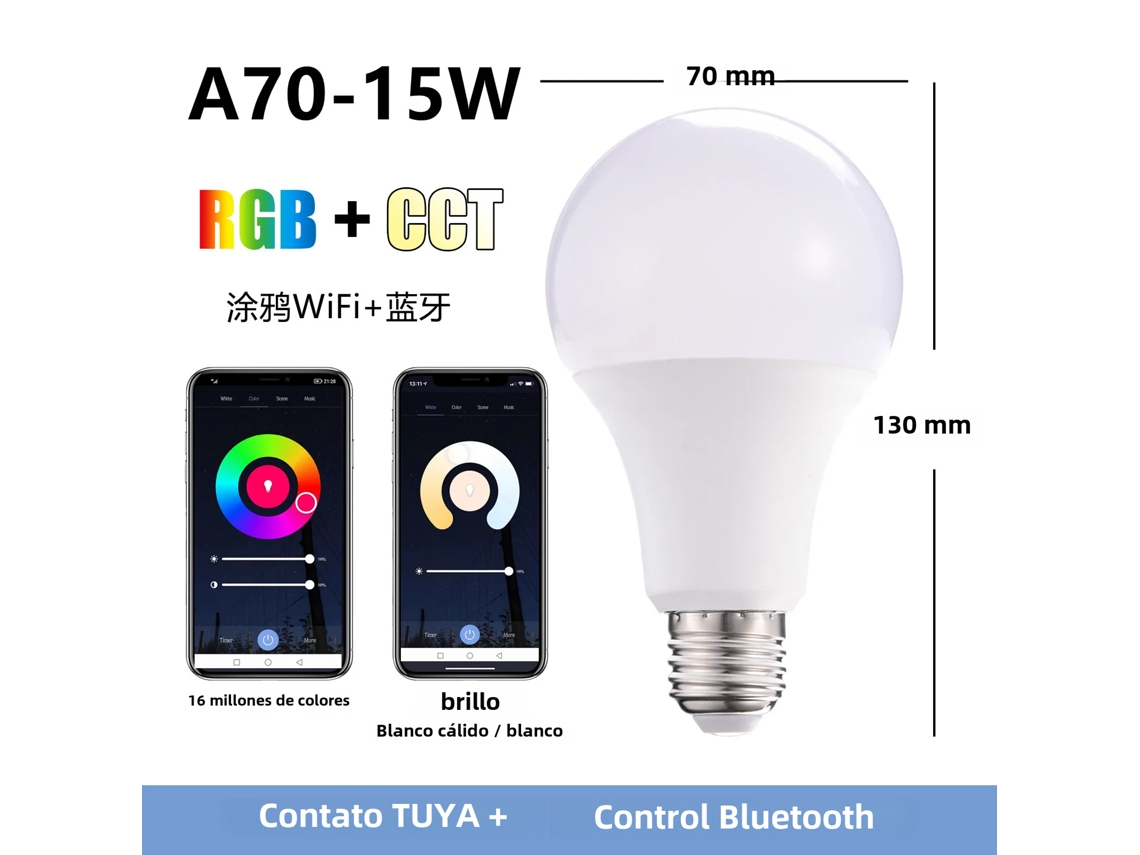 Lâmpada Led Inteligente (bluetooth A70 15w) Com Rgb+ww, Compatível Com Controle De Voz Google Home E Aplicativo Móvel.
