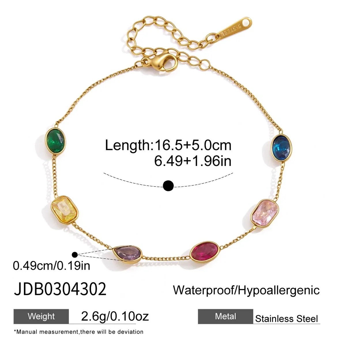 Pulseira Geométrica Colorida Com Zircônias Cúbicas, Nova Joia Banhada A Ouro Com Revestimento Pvd.