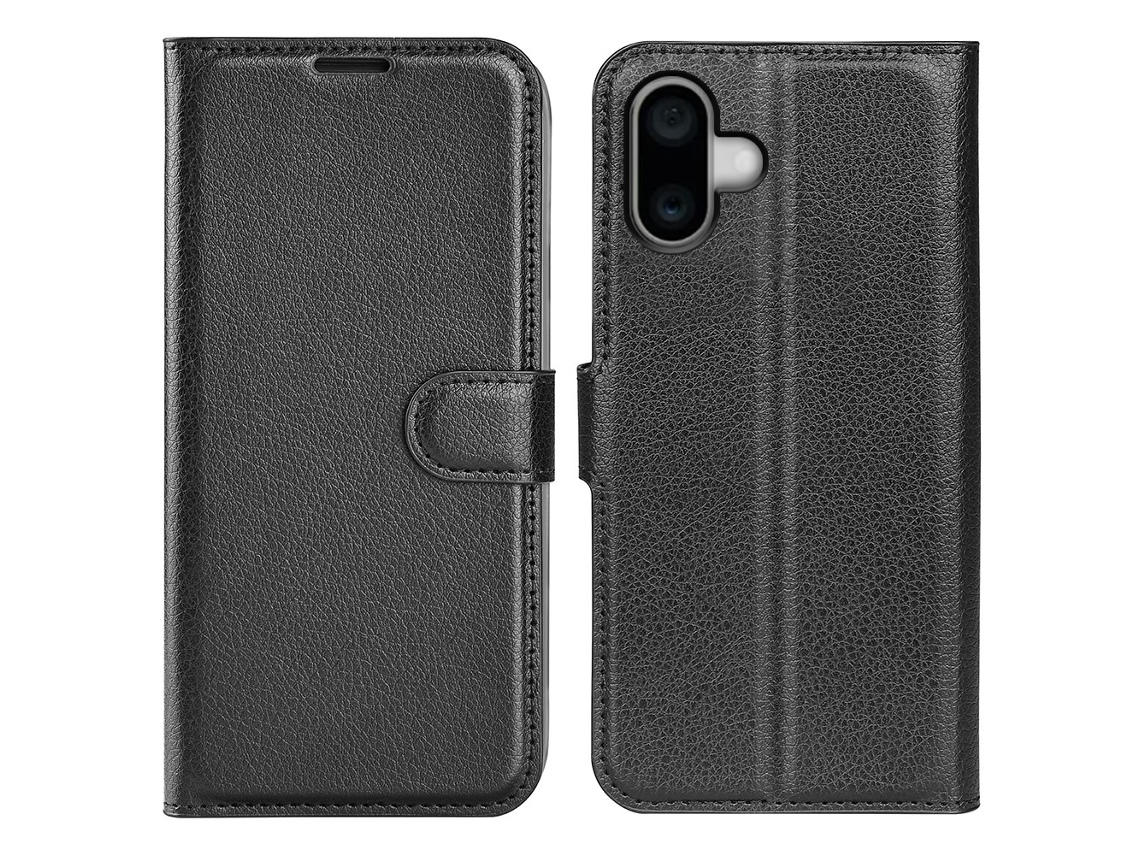 Capa Em Couro Pu, Textura De Lichia Para Apple Iphone 16 - Preto