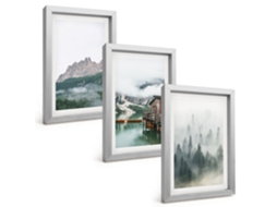 Composição De Quadros Na Paredemontanhas, Lago, Cabana Neblina Moldura Prateada Quadros Para A Sala De Estar Espelharte (3 Peças 20x30 Cm)