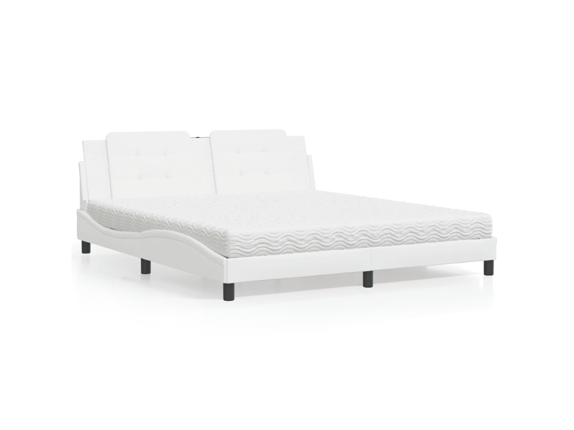 Vidaxl Cama com Colchão Zadar 180x200 Cm Couro Artificial Branco