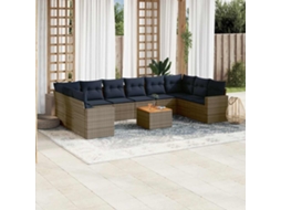 Vidaxl 11 Pcs Conjunto Sofás De Jardim C/ Almofadões Vime Pe Cinzento