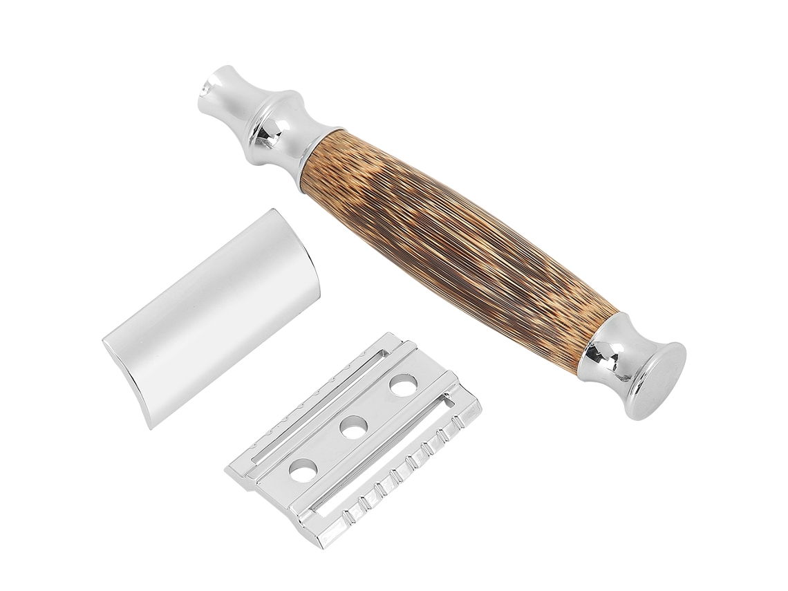 Afeitadora Manual Para Homens Com Cabo De Bambu, Cortador De Barba E Cabelo Corporal Portátil