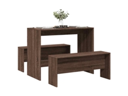 Vidaxl 3 Pcs Conj. Mesa Jantar/banco Deriv. Madeira Carvalho Castanho