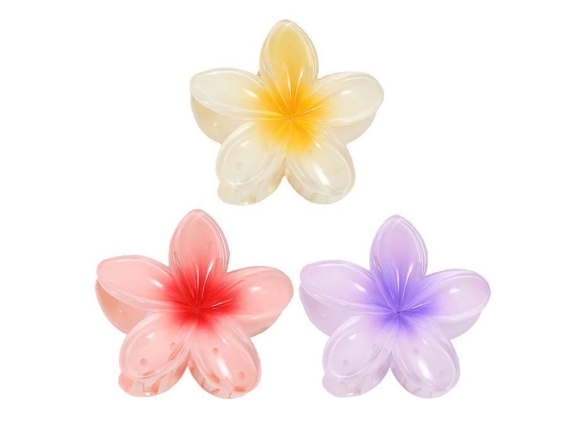 Grampo De Cabelo Surenhap Havaiano Flor De Plumeria Cores Vermelho, Amarelo, Roxo Mulher Adulta