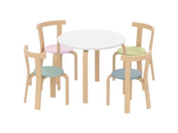 Conjunto de mesa e cadeiras infantis de 5 peças em madeira maciça, cores claras, BGA STORE