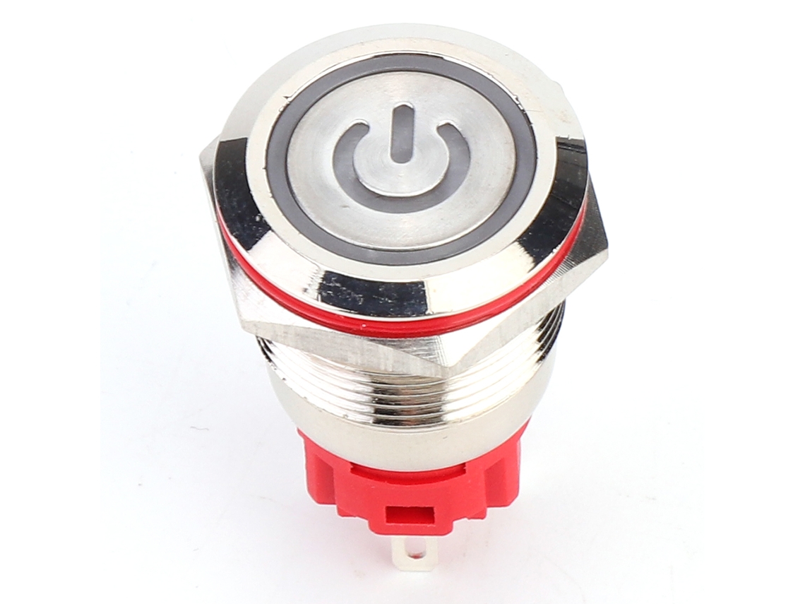 Interruptor De Botão Com Trava Auto 1no 1nc 9~30v Dc 19mm Com Luz Amarela Cabeça Plana Shell Aço Inoxidável