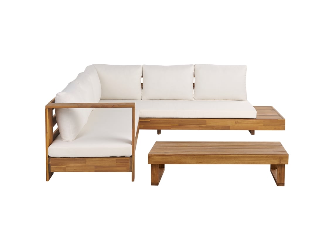 Sofá Esquinero Derecho Con Mesa Beliani Marettimo De Madera De Acacia Certificada Marrón 225x212x64