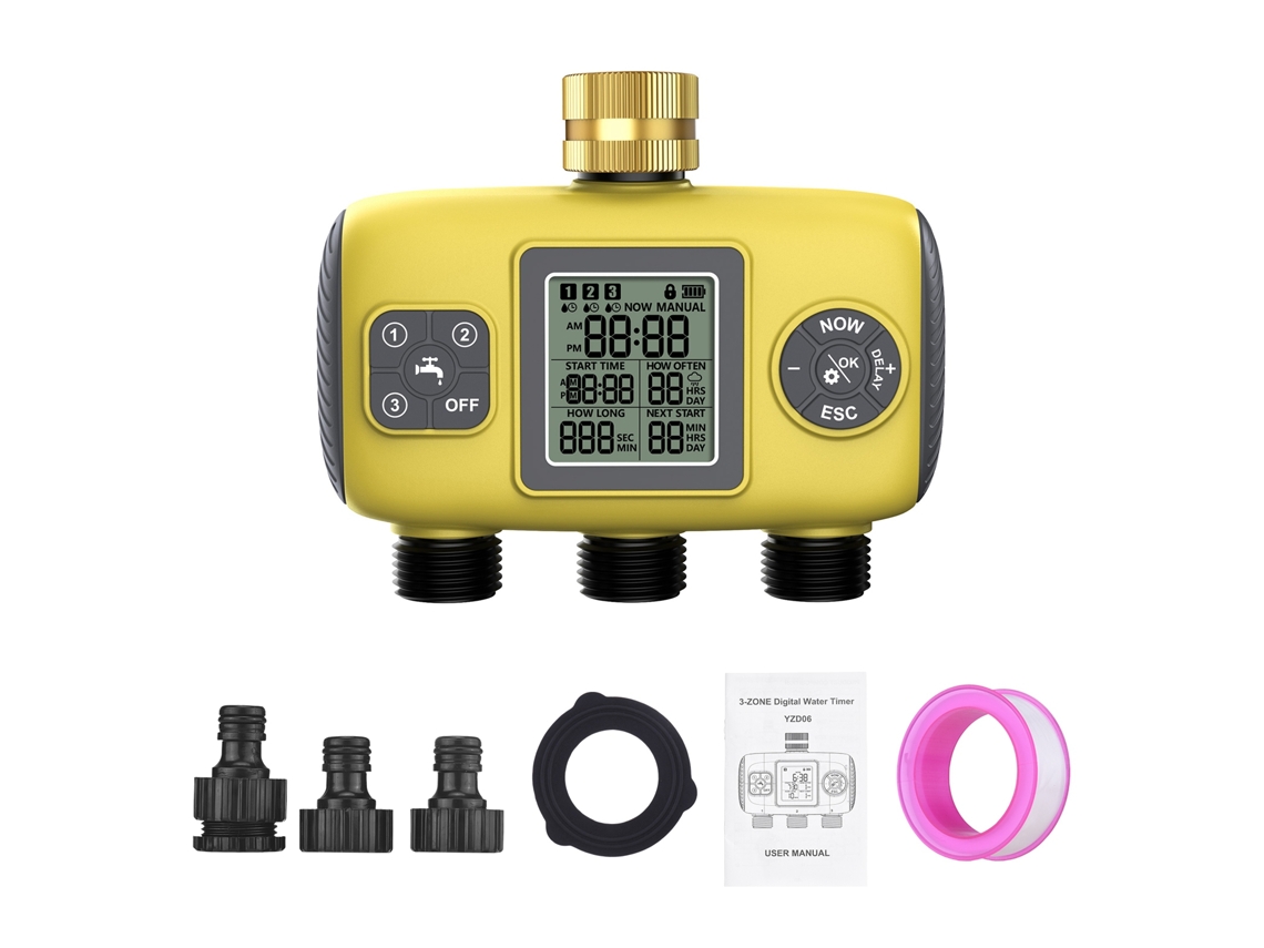 Temporizador de Irrigação Programável 3 Saídas YURU para Jardim, Automático, IPX5