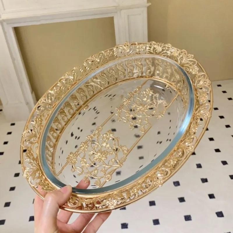 Fruteira Luxuosa, Prato de Sobremesa de Vidro Vintage, Bandeja de Aperitivos Elegante e Requintada MDUG (dourado)